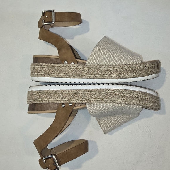 Soda Shoes - Soda Brown and Cream Espadrille Sandals Neutral Lightweight Comfortable